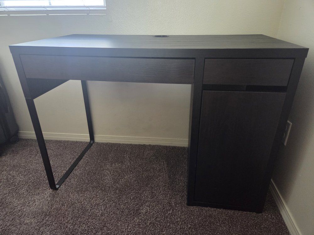 IKEA ALEX Dark Brown Desk with Storage Cabinet and Cable Management Grommet