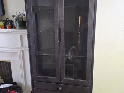 2 Dark Display Cabinets with Glass Doors and Drawe