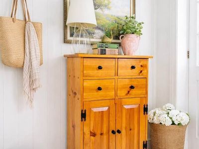 Vintage Solid Wood Handmade Cottage Style Entryway Cabinet Coffee Station Console Cabinet