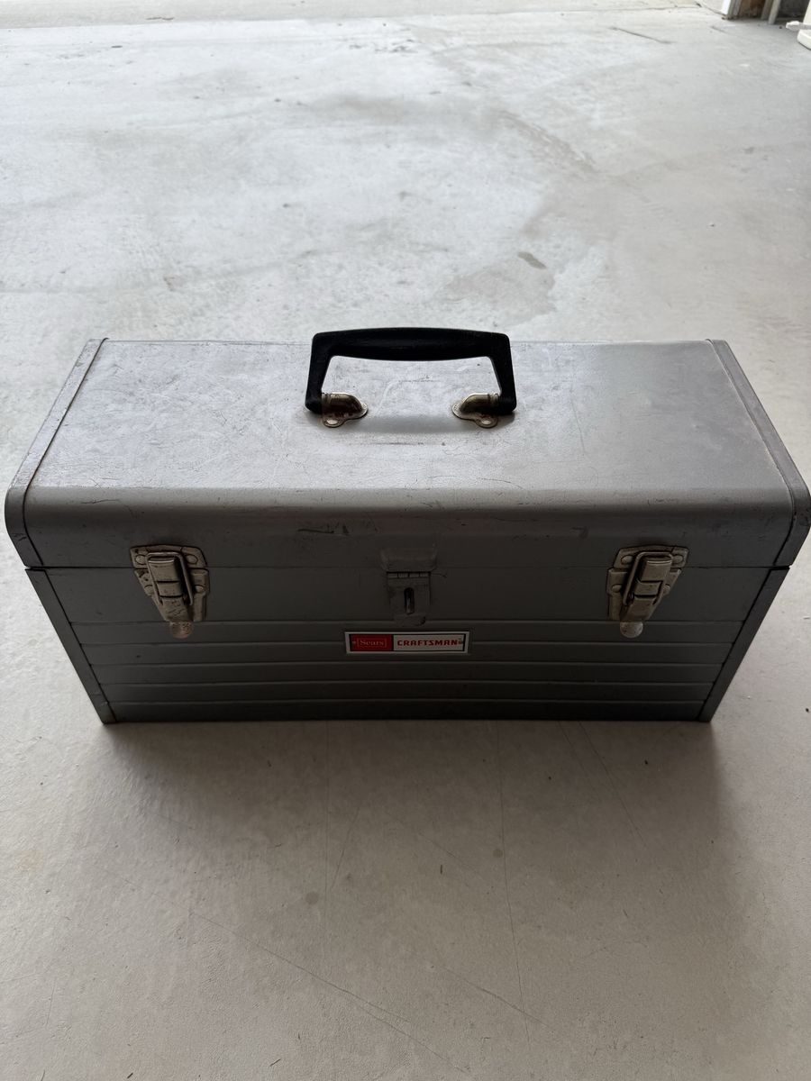 Sears Craftsman Vintage Metal Toolbox with Tools - Wrenches, Ratchets, Sockets Included