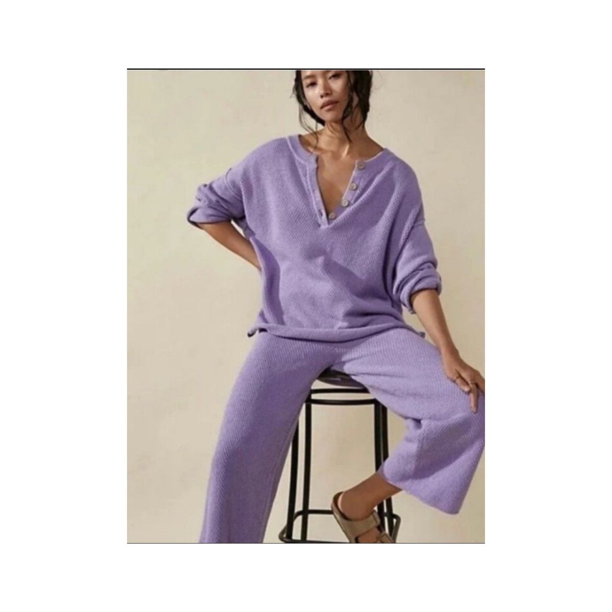 Free People Beach Hailee Sweater Two Piece Set Top Crop Wide Leg Pant Lilac XS