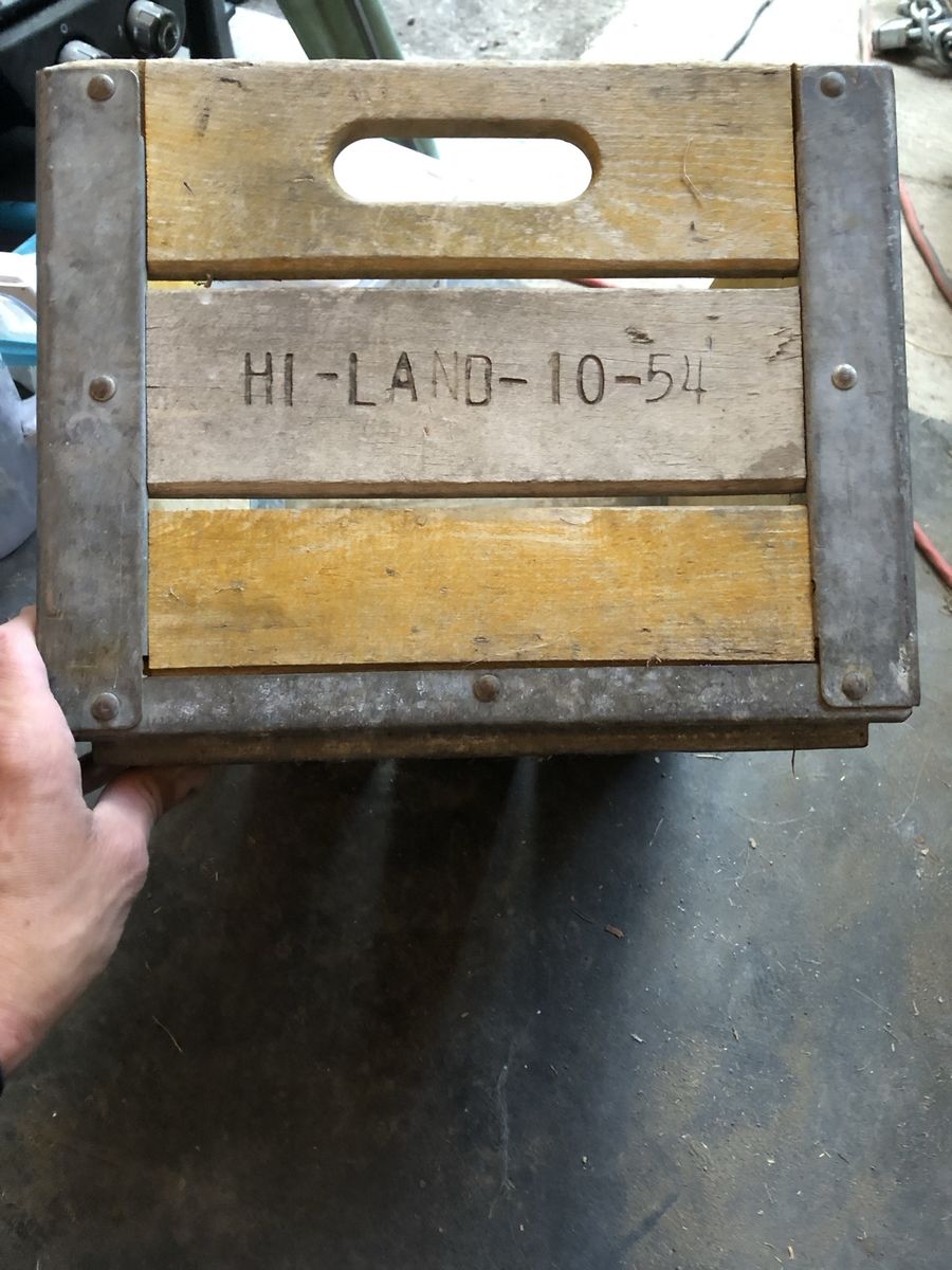 Vintage Wooden Milk Crate Hi-Land Metal Reinforced Corners