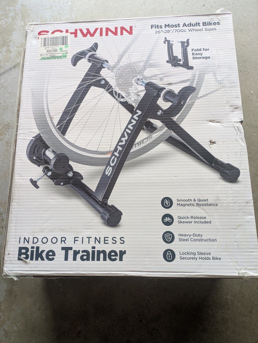 Brand New. Schwinn Indoor Fitness Bike Trainer - Magnetic Resistance, Folds for Storage, 26-28"/700c Wheel Sizes
