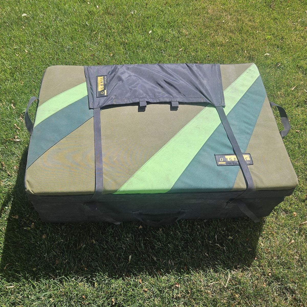 Organic Climbing Crash Pad Bouldering Mat - Army Green/Lime Green, Good Condition