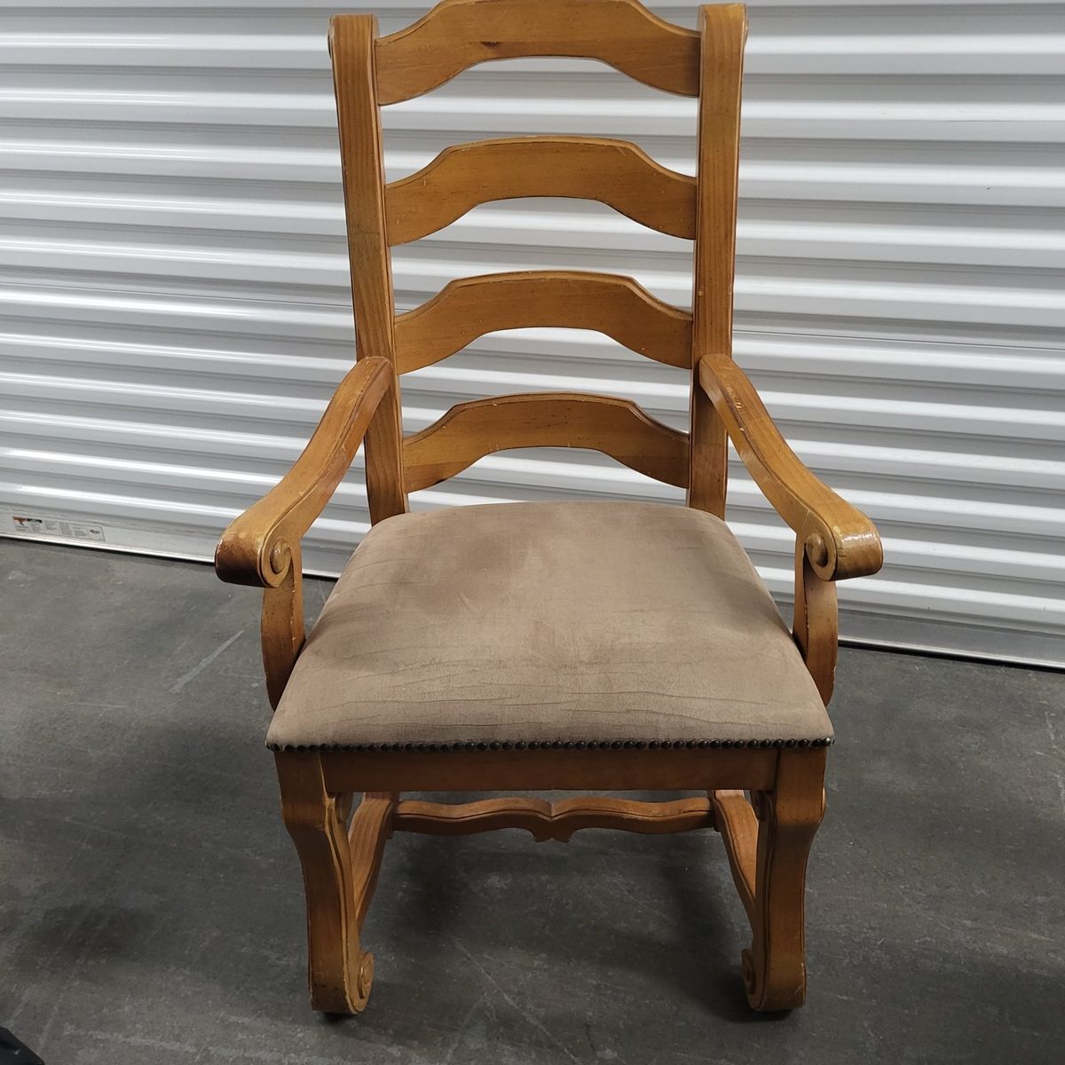 6 chairs Vintage Ladder Back Armchair - Wood Frame & Upholstered Seat