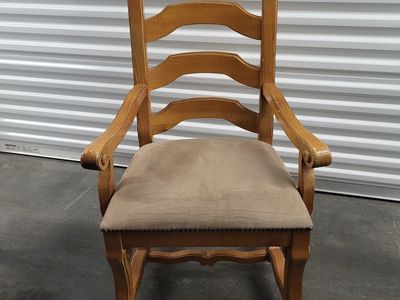 6 chairs Vintage Ladder Back Armchair - Wood Frame & Upholstered Seat