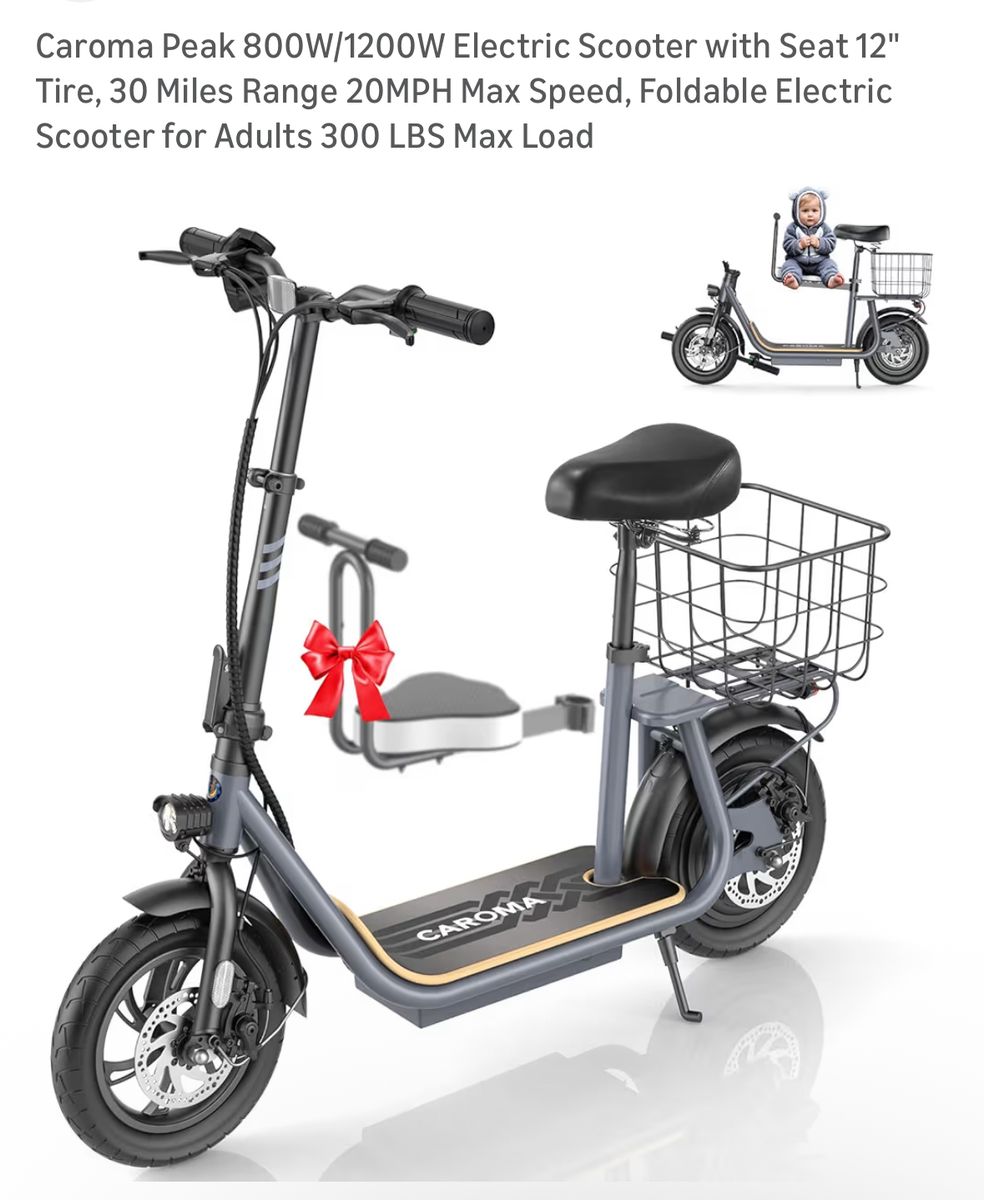 Caroma Peak 800/1200 W Electric Scooter with seat