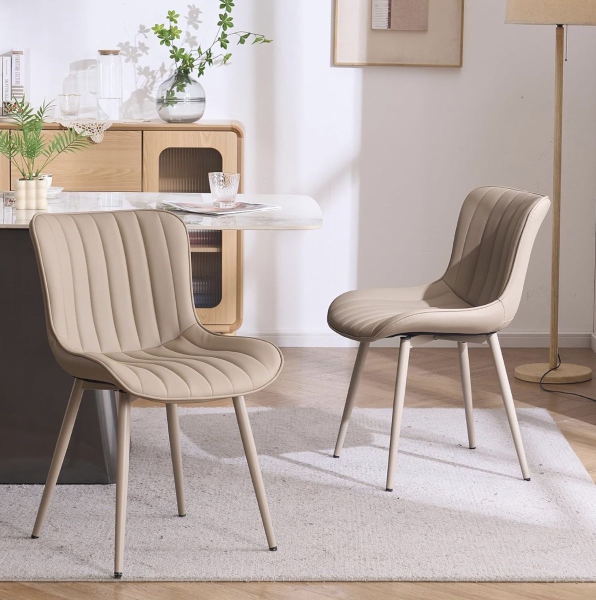 Khaki Faux leather Tufted Dining Chairs (Set of 2)