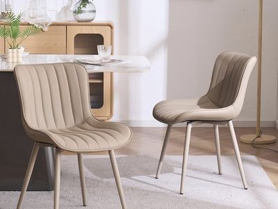 Khaki Faux leather Tufted Dining Chairs (Set of 2)