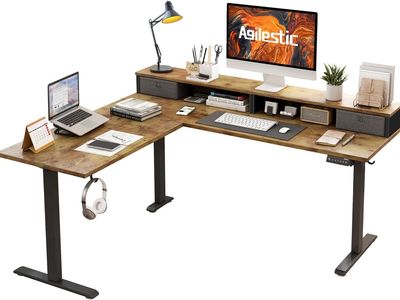 Agilestic 63" L Shaped Electric Standing Desk Adjustable Height 2 Drawers