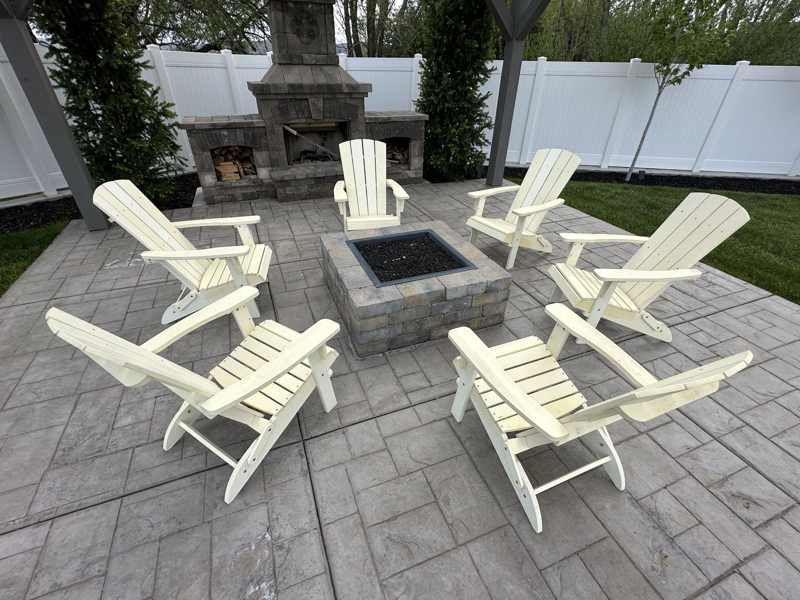 Set of 6 Cream/Off-White Adirondack Chairs - Patio Furniture, Outdoor Seating