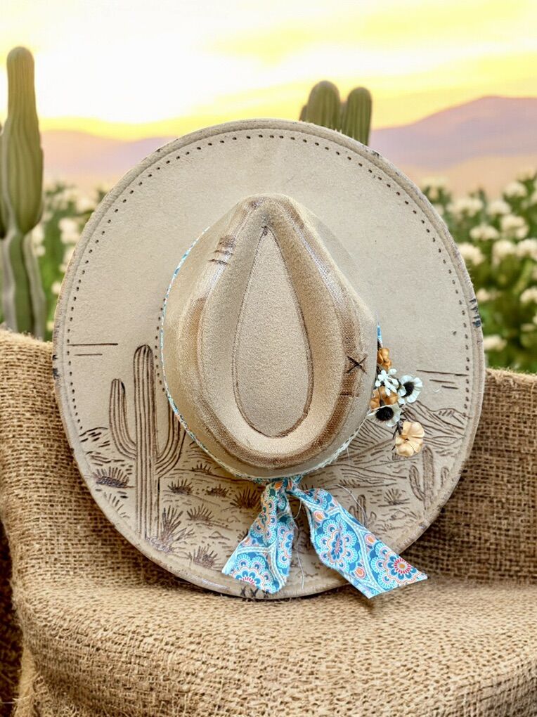 Custom Hand-Burned Wide Brim Rancher Hat