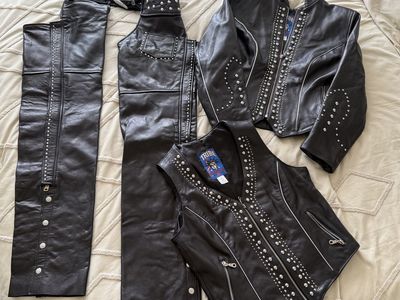 Women's Size 8 - Tribe America Studded Leather Set - Jacket, Vest & Chaps