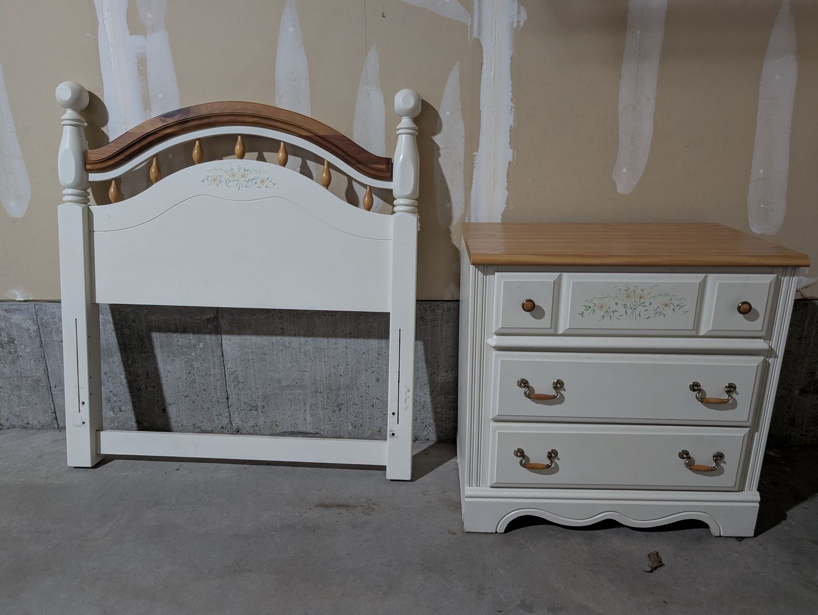 Twin Bed Headboard, Frame, & Nightstand
