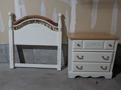 Twin Bed Headboard, Frame, & Nightstand