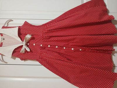 Vintage-Style Red Polka Dot A-Line Dress with Bow