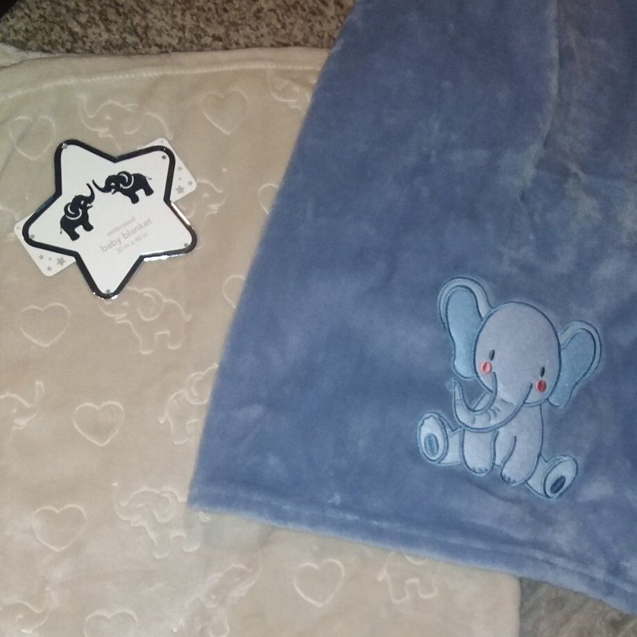 2 PLUSH BABY BLANKETS...ELEPHANT DESIGN