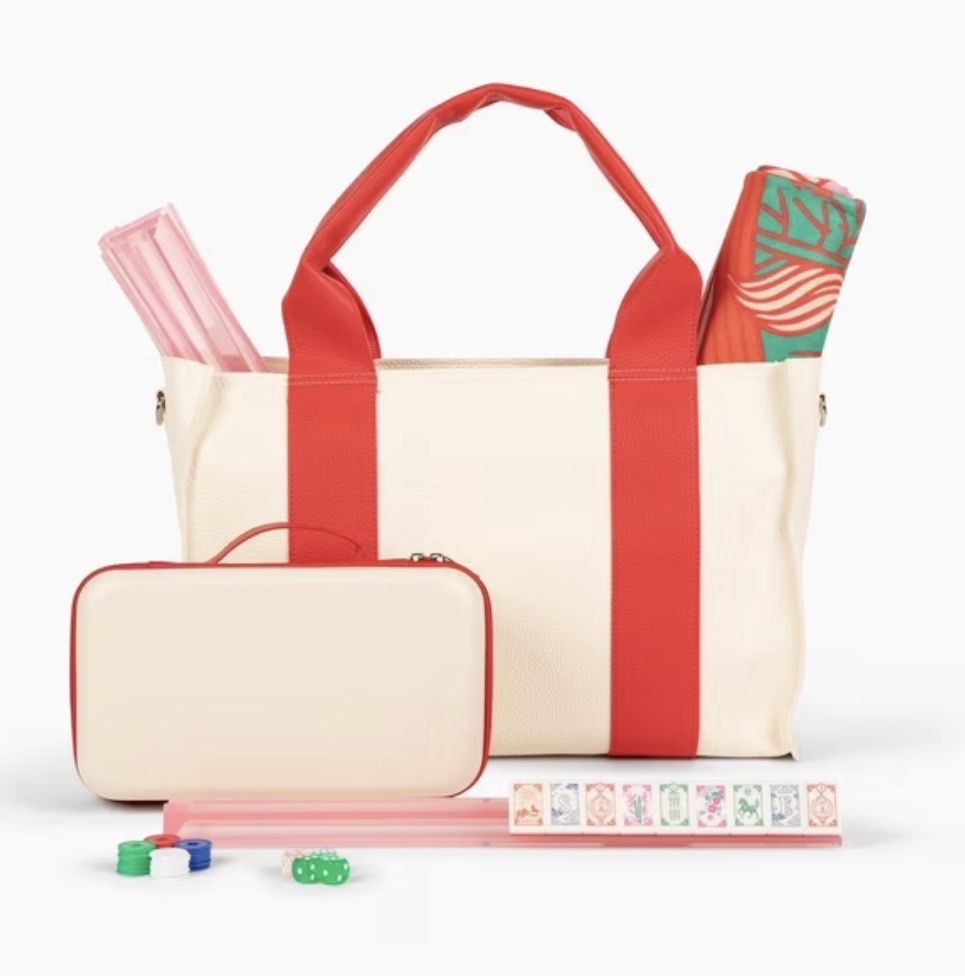Mahjong Game Set with Carrying Case, Mat & Tote Bag