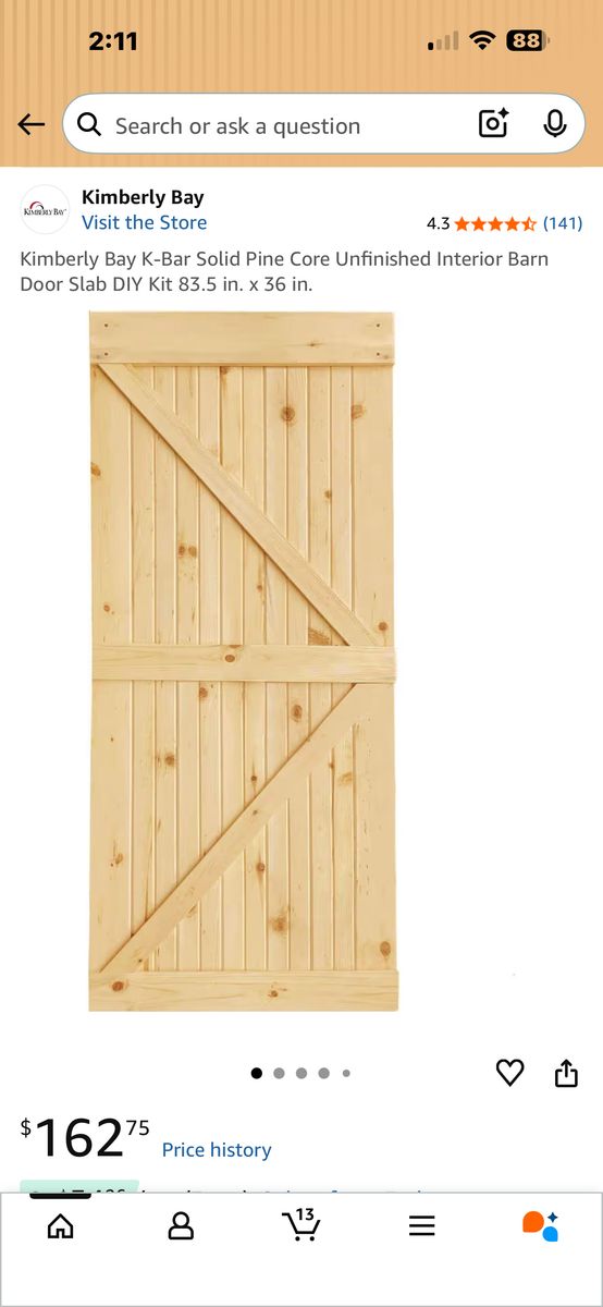 36x96 Barn Door  with Sliding Hardware (New)