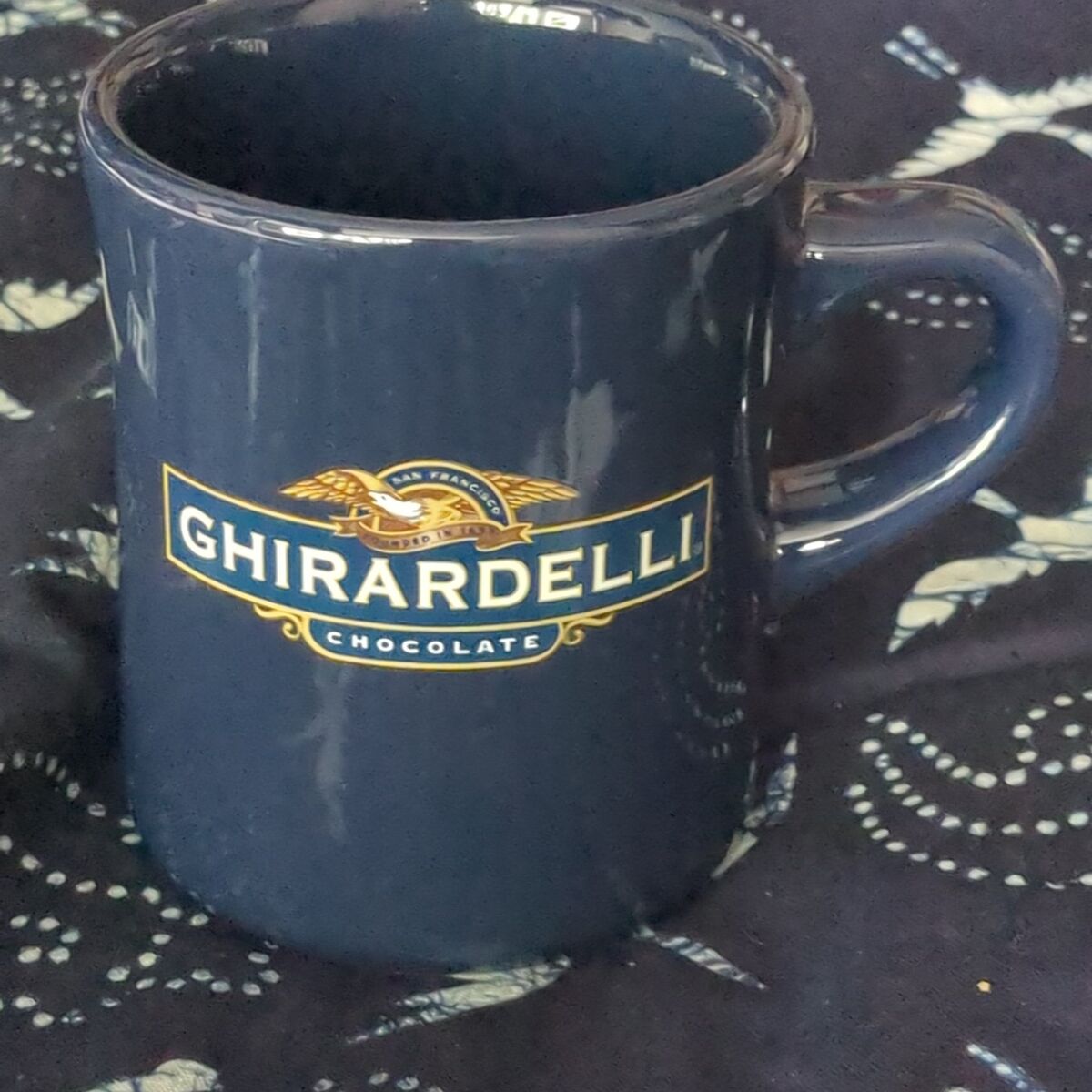 blue Ghirardelli chocolate collectible mug