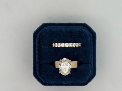 Oval Diamond Ring Set 3.16ct 14K Gold