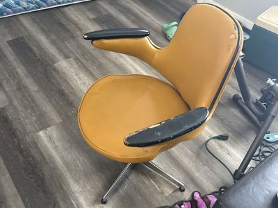Vintage Mid-Century Modern Yellow Swivel Office Chair with Chrome Base - Needs Repair