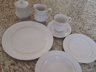 Farberware China Simplicity Gold with Gold Trim. Service for 8. 42 Total Pieces.