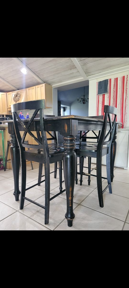 Black Distressed Counter Height Dining Table with 4 Chairs