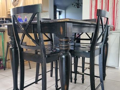 Black Distressed Counter Height Dining Table with 4 Chairs