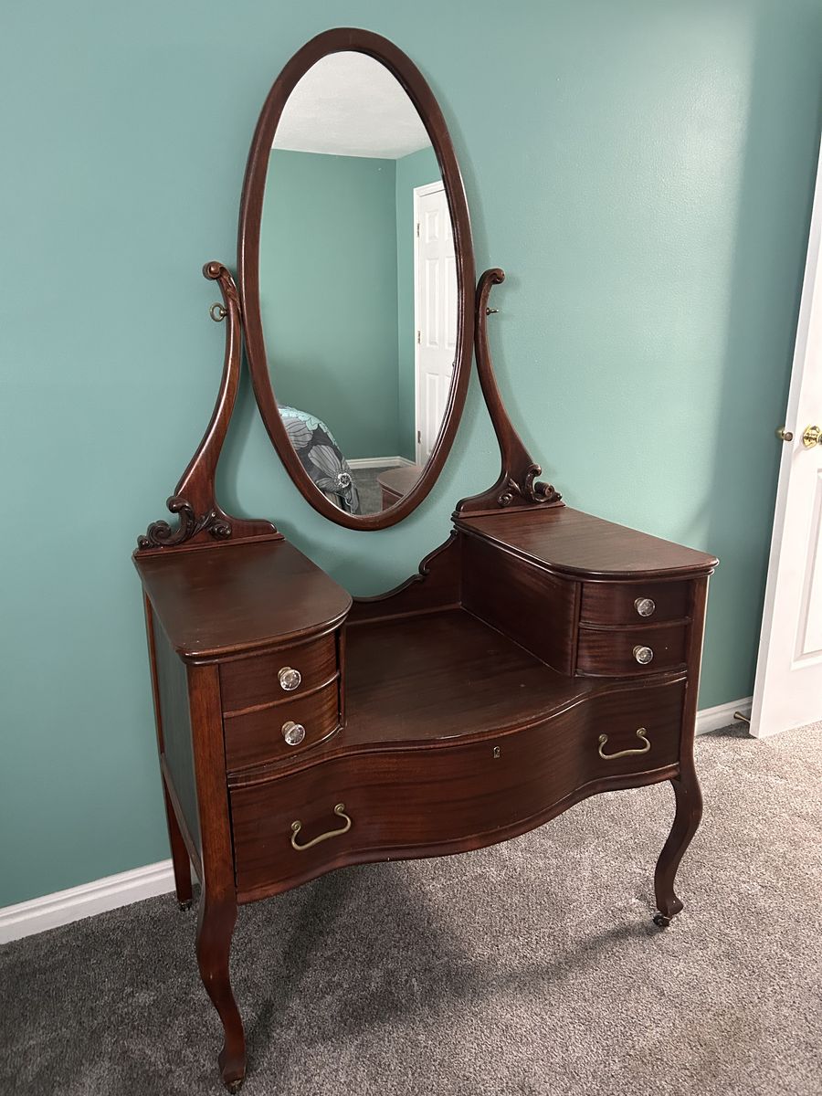 Vintage Wood Vanity With Mirror