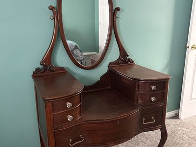 Vintage Wood Vanity With Mirror