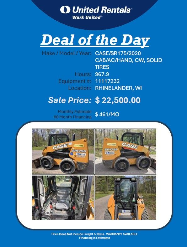Skid Steer Case SR175 2020 Cab AC Solid tires 967 hrs great buy Rhinelander WI