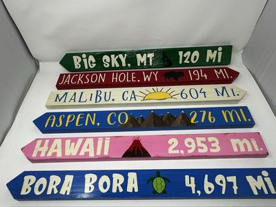 Rustic Wood Travel Sign Set (6)
