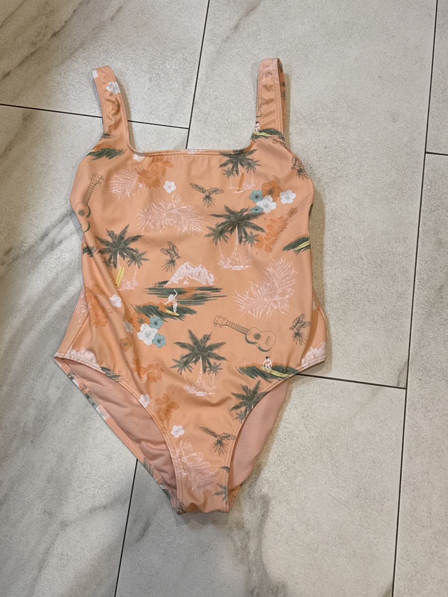 Roxy girl  Peach Tropical Print One-Piece Swimsuit Size 14(XL)Square Neck