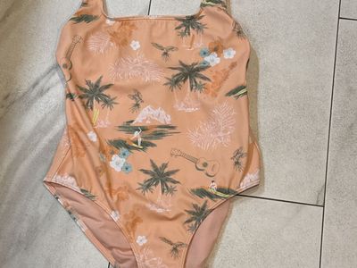 Roxy girl Peach Tropical Print One-Piece Swimsuit Size 14(XL)Square Neck