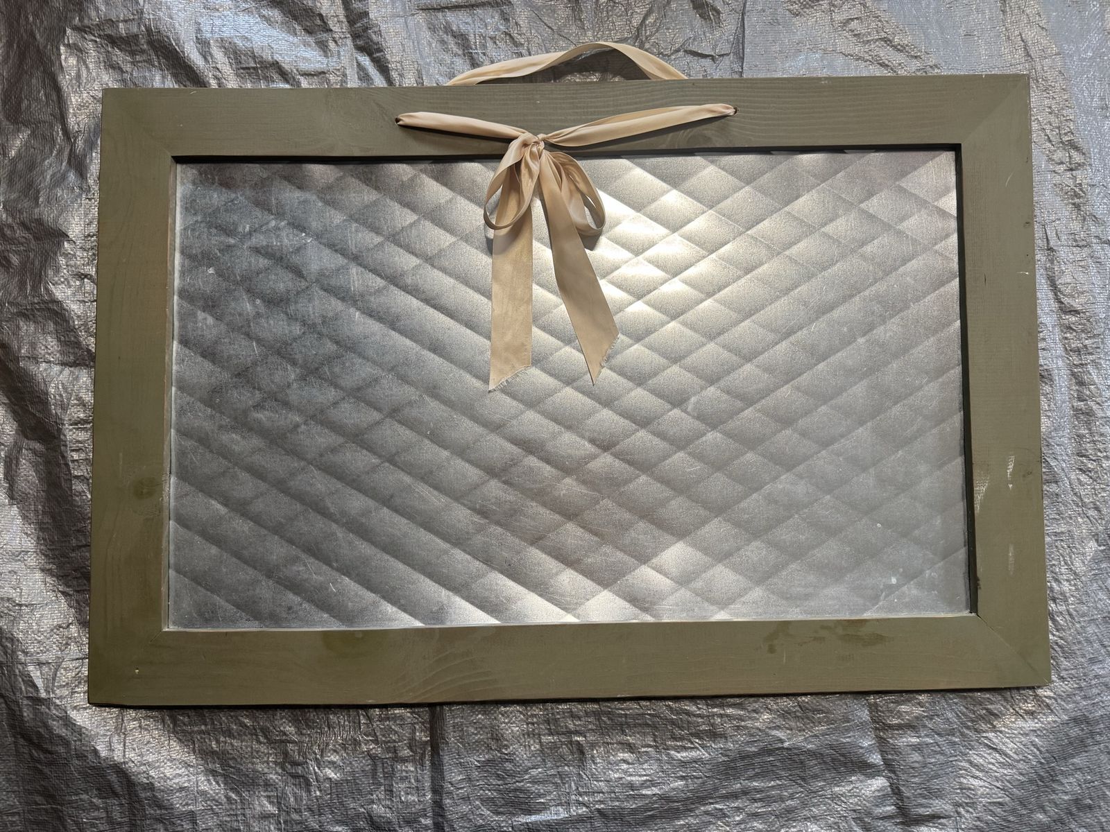 Rustic Wood Framed Magnetic Board with Quilted Metal and Ribbon Bow