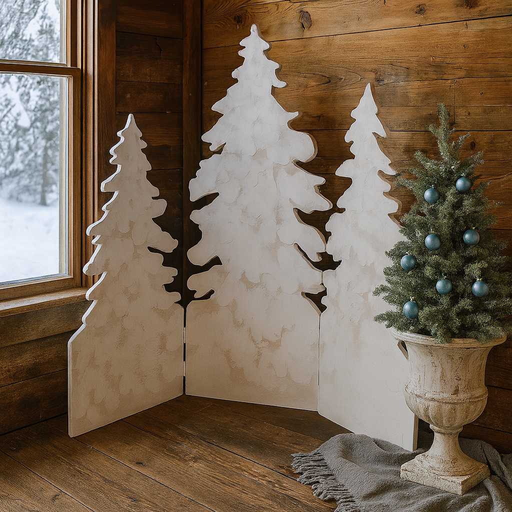 3 Panel Tree Cut Out Folding  Screen Christmas Holiday Winter Wedding Decoration Backdrop