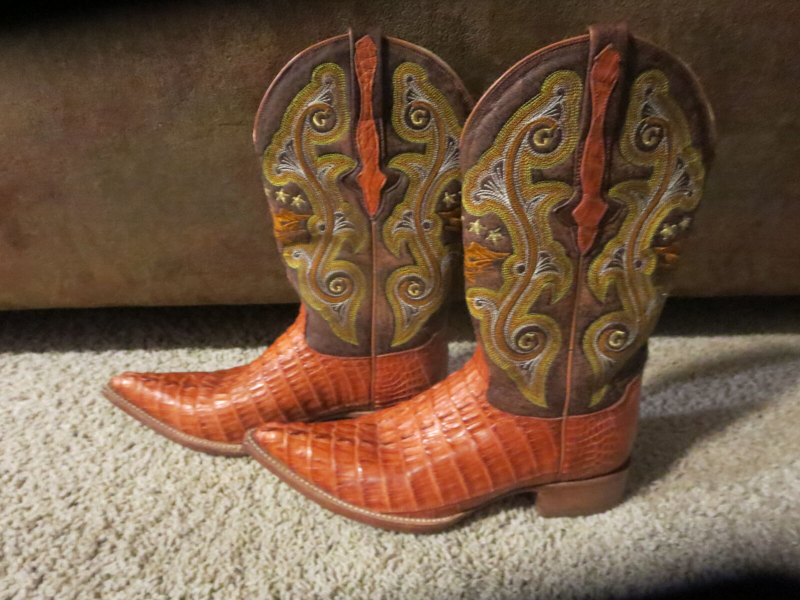 El General Exotic Cowboy Boots Leather Cognac 8.5