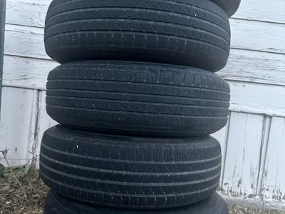 Ford Center Caps & Lug Nuts Bundle with 5 Used Tires and 15 inch wheels.