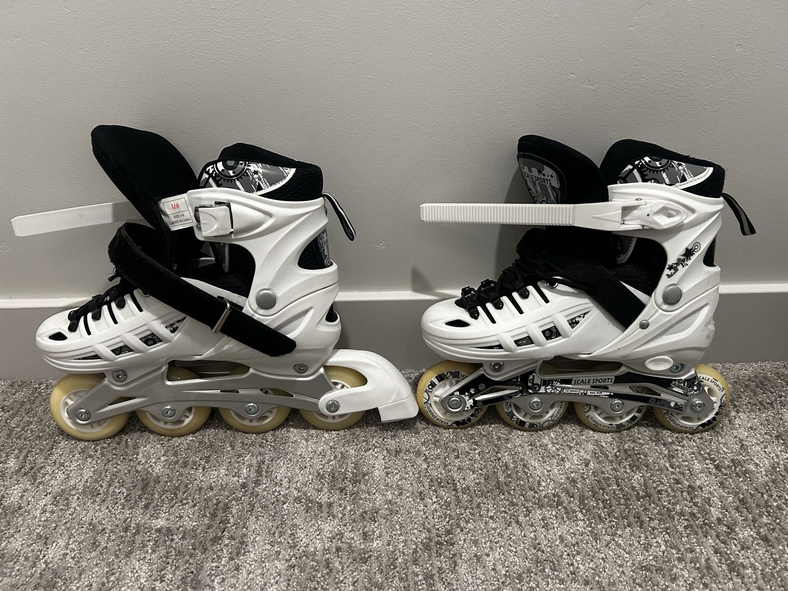 Scale Sports Adjustable Inline Roller Blades - White/Black, Youth Size 4-6