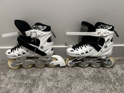 Scale Sports Adjustable Inline Roller Blades - White/Black, Youth Size 4-6