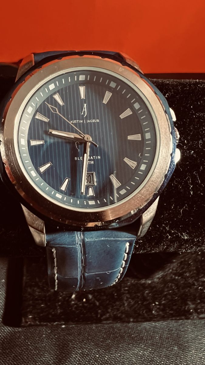 Austin Jageur Men's Watch Blue Dial Leather Strap