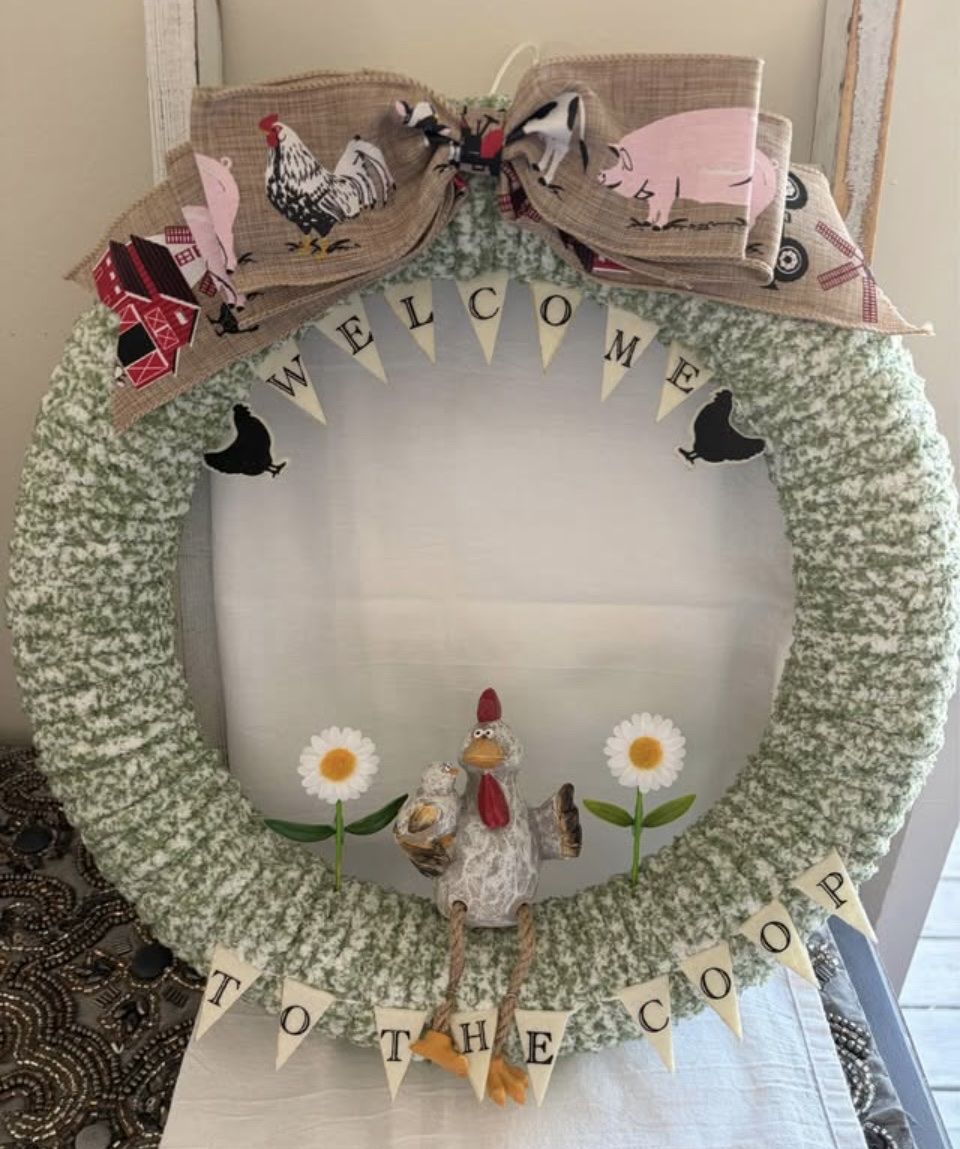 Welcome to the Coop Farmhouse Chicken Wreath