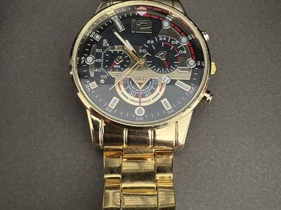 Men's Gold Tone Watch with Black Chronograph Dial