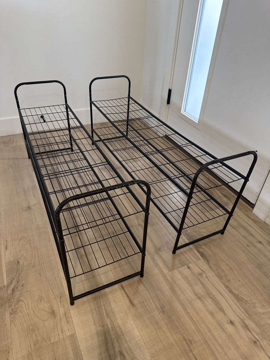 Two Black Metal 2-Tier Shoe Racks – $15 for Both