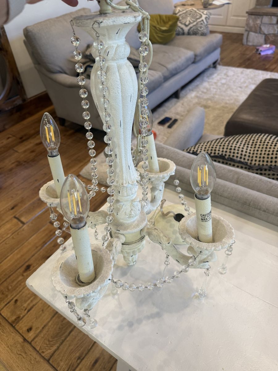 White Shabby Chic Chandelier w/Crystal beads and 4 lights