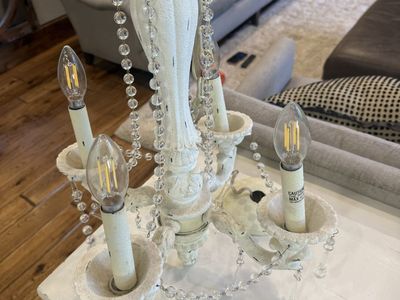 White Shabby Chic Chandelier w/Crystal beads and 4 lights