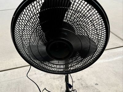 Generic Black Pedestal Fan - Adjustable Height Oscillating Stand Fan, Good Condition