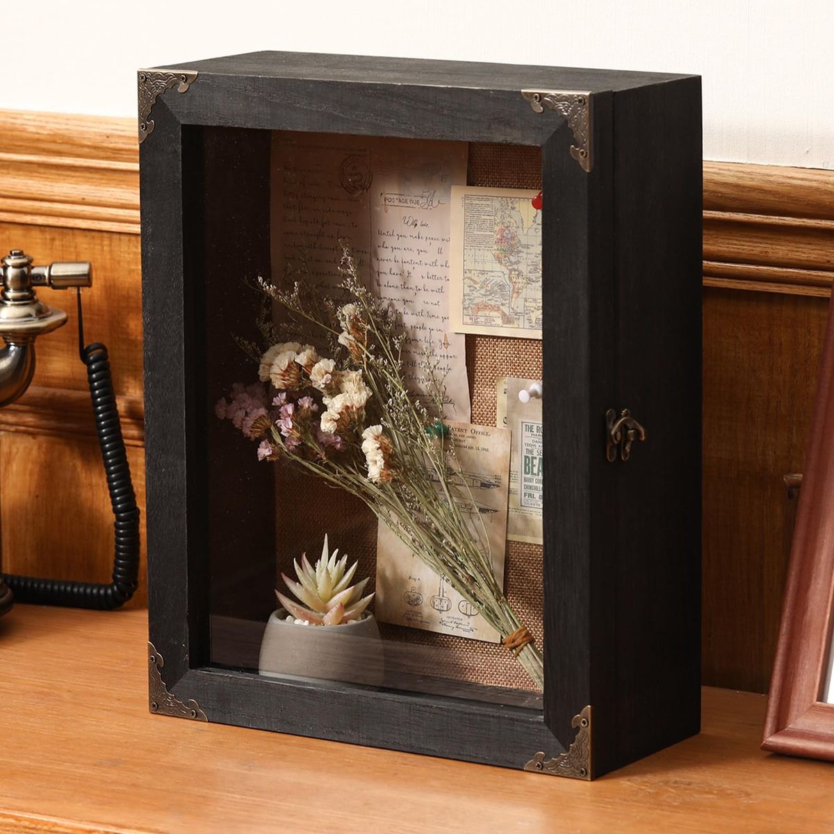 Shadow Box Depth 4.7in Shadow Boxes Display Cases with Cork Board Backing Rustic Burnt Wood Box for Flowers Bouquet We