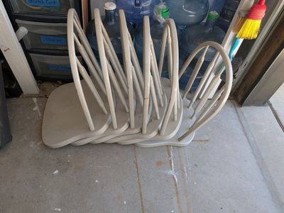 Set of Light Gray Wooden Windsor hanging Dining Chairs. (Free)